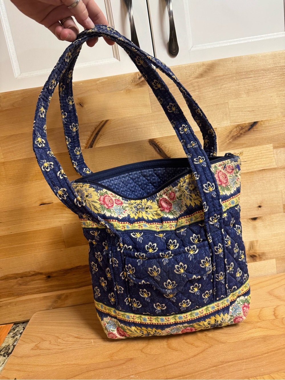 Vera Bradley Maison Blue Quilted Tote Bag Zip Top Shoulder Purse Vintage